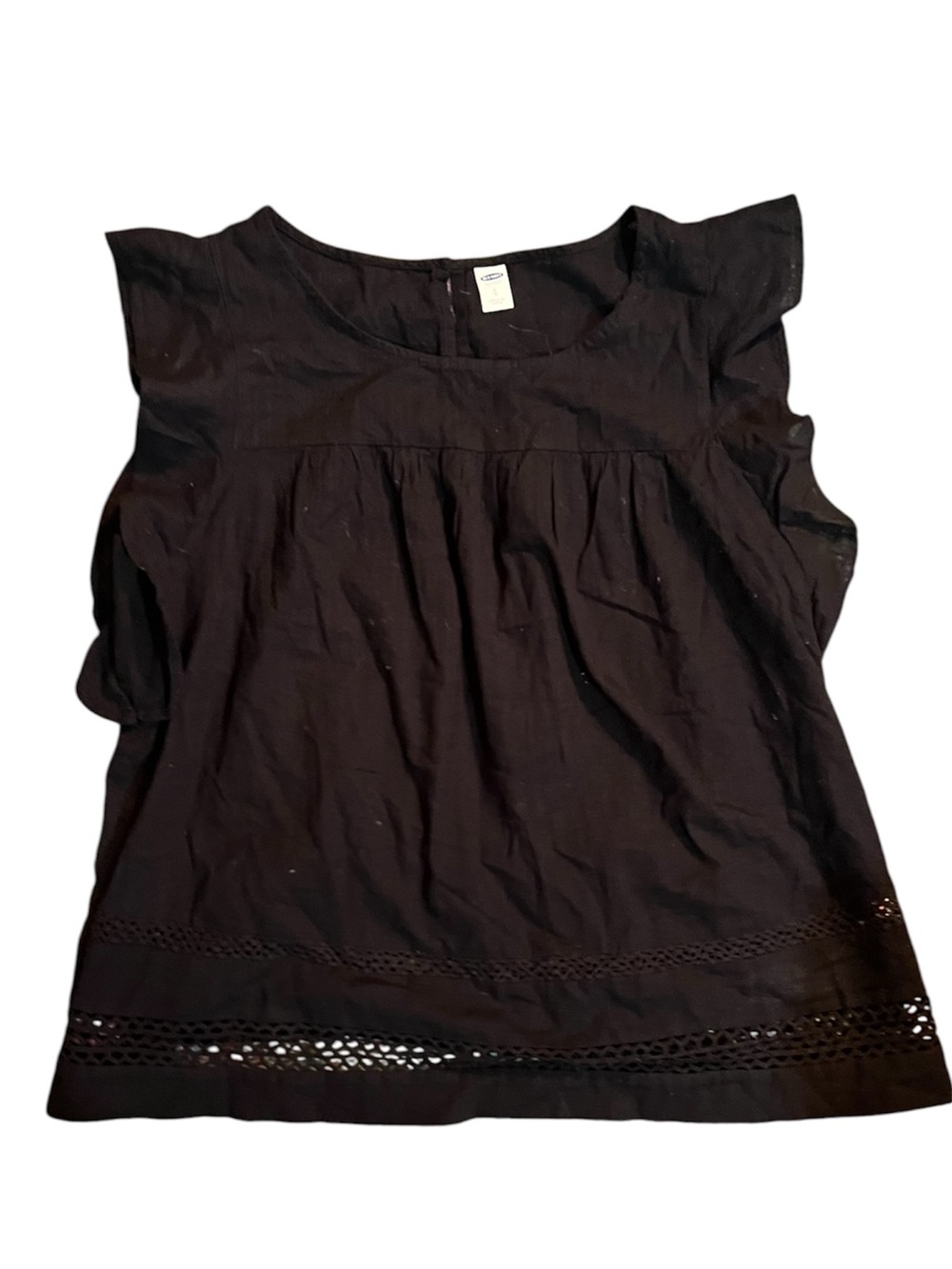 Old Navy Black Sleeveless flutter Top with Crochet Hem